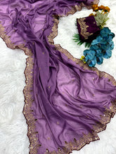 Load image into Gallery viewer, Whimsical Party Wear Georgette Zari n Sequence Work Border Fancy Designer Saree With Contrast Blouse Piece