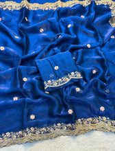 Load image into Gallery viewer, Exquisite Party Wear Pure Silk Embroidery Sequence n Multi Thread Work Fancy Saree With Matching Blouse