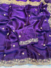 Load image into Gallery viewer, Exquisite Party Wear Pure Silk Embroidery Sequence n Multi Thread Work Fancy Saree With Matching Blouse