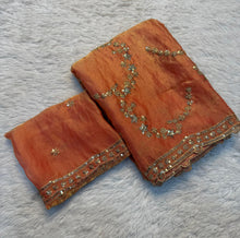 Load image into Gallery viewer, Blooming Function Wear Silk Handwork Fancy Designer Saree With Elegant Blouse Piece