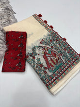 Load image into Gallery viewer, Fantabulous Festive Wear Soft Linen Printed Rich Pallu Work Fancy Designer Saree With Blissful Blouse Piece