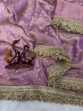 Load image into Gallery viewer, Alverina Wedding Wear Silk Jacquard Butti n Heavy Lace Work Fancy Designer Saree For Women