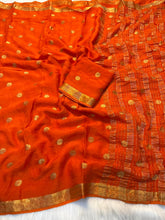 Load image into Gallery viewer, Incredible Festive Wear Pure Viscose Silk Jacquard Border Saree With Matching Blouse Piece