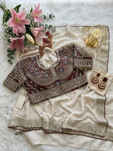 Load image into Gallery viewer, Quintessential Wedding Wear Satin Silk Sequence n Embroidery Work Butti Desginer Saree With Stitched Blouse