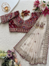 Load image into Gallery viewer, Quintessential Wedding Wear Satin Silk Sequence n Embroidery Work Butti Desginer Saree With Stitched Blouse