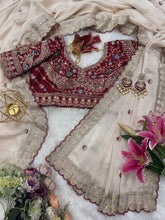 Load image into Gallery viewer, Quintessential Wedding Wear Satin Silk Sequence n Embroidery Work Butti Desginer Saree With Stitched Blouse