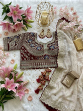 Load image into Gallery viewer, Quintessential Wedding Wear Satin Silk Sequence n Embroidery Work Butti Desginer Saree With Stitched Blouse