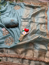 Load image into Gallery viewer, Incomparable Wedding Wear Satin Silk Handwork n Jacquard Weaving Border Saree With Blouse Piece