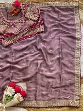 Load image into Gallery viewer, Outstanding Wedding Wear Silk Sequence n Embroidery Work Butti Desginer Saree With Stitched Blouse