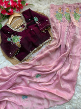 Load image into Gallery viewer, Gratifying Function Wear Silk Sequence Work n Flower Butti Arco Border Desginer Saree For Ocassion