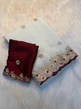 Load image into Gallery viewer, Latest Wedding Wear Crunchy Chiffon Silk Embroidery n Cut Work Designer Saree With Contrast Blouse piece