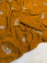 Load image into Gallery viewer, Gossamer Party Wear Soft Crush Silk Embroidery Work Designer Saree With Blouse Piece