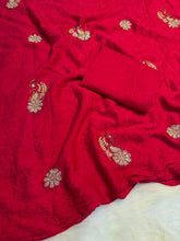 Load image into Gallery viewer, Gossamer Party Wear Soft Crush Silk Embroidery Work Designer Saree With Blouse Piece