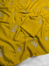 Load image into Gallery viewer, Gossamer Party Wear Soft Crush Silk Embroidery Work Designer Saree With Blouse Piece