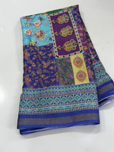 Load image into Gallery viewer, Desirable Festive Wear Soft Linen Print n Zari Patti Border Fancy Saree With Blouse Piece