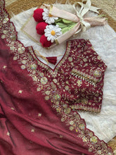 Load image into Gallery viewer, Blooming Wedding Wear Crush Silk Embroidery Sequence n Jari Work Designer Saree With Stitched Blouse