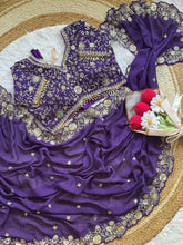 Load image into Gallery viewer, Blooming Wedding Wear Crush Silk Embroidery Sequence n Jari Work Designer Saree With Stitched Blouse
