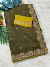 Load image into Gallery viewer, Forbearance Party Wear Georgette Embroidery n Sequence Work Butta Design Saree With Contrast Blouse Piece