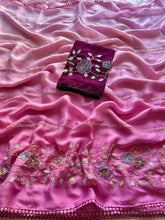 Load image into Gallery viewer, Opulent Party Wear Chiffon Crush Silk Beads Work Designer Saree For Wedding