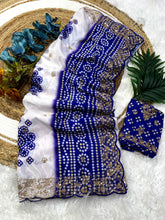 Load image into Gallery viewer, Mellifluous Wedding Wear Silk Print Zari n Sequence Work Designer Saree With Bandhni Blouse Piece
