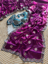Load image into Gallery viewer, Exquisite Wedding Wear Pure Silk Embroidery Sequence n Multi Thread Work Fancy Saree With Stitched Blouse