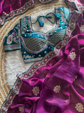 Load image into Gallery viewer, Exquisite Wedding Wear Pure Silk Embroidery Sequence n Multi Thread Work Fancy Saree With Stitched Blouse