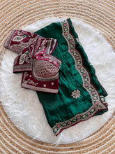 Load image into Gallery viewer, Exquisite Wedding Wear Pure Silk Embroidery Sequence n Multi Thread Work Fancy Saree With Stitched Blouse