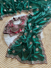 Load image into Gallery viewer, Exquisite Wedding Wear Pure Silk Embroidery Sequence n Multi Thread Work Fancy Saree With Stitched Blouse