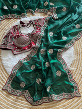 Load image into Gallery viewer, Exquisite Wedding Wear Pure Silk Embroidery Sequence n Multi Thread Work Fancy Saree With Stitched Blouse