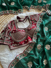 Load image into Gallery viewer, Exquisite Wedding Wear Pure Silk Embroidery Sequence n Multi Thread Work Fancy Saree With Stitched Blouse