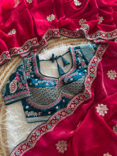 Load image into Gallery viewer, Exquisite Wedding Wear Pure Silk Embroidery Sequence n Multi Thread Work Fancy Saree With Stitched Blouse