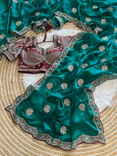 Load image into Gallery viewer, Exquisite Wedding Wear Pure Silk Embroidery Sequence n Multi Thread Work Fancy Saree With Stitched Blouse