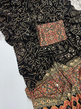 Load image into Gallery viewer, Gratifying Function Wear Pure Satin Silk Ajrak Printed Rich Pallu n Mirror Work Designer Saree With Blouse Piece