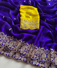 Load image into Gallery viewer, Whimsical Wedding Wear Satin Silk Sequence Work Designer Saree With Contrast Blouse Piece