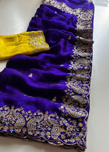 Load image into Gallery viewer, Whimsical Wedding Wear Satin Silk Sequence Work Designer Saree With Contrast Blouse Piece