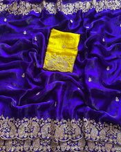 Load image into Gallery viewer, Whimsical Wedding Wear Satin Silk Sequence Work Designer Saree With Contrast Blouse Piece