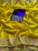 Load image into Gallery viewer, Whimsical Wedding Wear Satin Silk Sequence Work Designer Saree With Contrast Blouse Piece