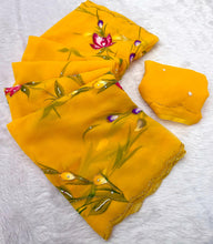 Load image into Gallery viewer, Divine Function Wear Soft Pure Chiffon Handbrush Flower n Handwork Designer Saree With Blouse Piece