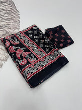 Load image into Gallery viewer, Lassitude Function Wear Pure Satin Silk Ajrak Printed Rich Pallu n Mirror Work Fancy Saree With Blissful Blouse Piece