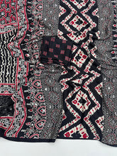 Load image into Gallery viewer, Lassitude Function Wear Pure Satin Silk Ajrak Printed Rich Pallu n Mirror Work Fancy Saree With Blissful Blouse Piece