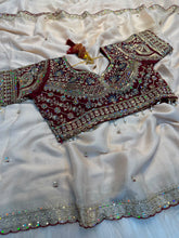 Load image into Gallery viewer, Regal Wedding Wear Satin Silk Sequence n Embroidery Work Butti Desginer Saree With Stitched Blouse