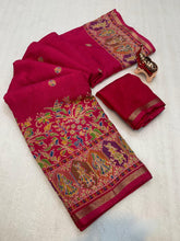 Load image into Gallery viewer, Desirable Function Wear Pure Soft Tussar Kashmiri Silk Printed n Zari Work Border Rich Pallu Fancy Saree With Blouse Piece