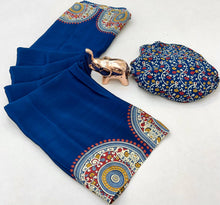 Load image into Gallery viewer, Graceful Festive Wear Pure Satin Silk Ajrak Printed Rich Pallu Work Fancy Saree With Blissful Blouse Piece