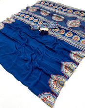 Load image into Gallery viewer, Graceful Festive Wear Pure Satin Silk Ajrak Printed Rich Pallu Work Fancy Saree With Blissful Blouse Piece