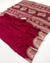 Load image into Gallery viewer, Graceful Festive Wear Pure Satin Silk Ajrak Printed Rich Pallu Work Fancy Saree With Blissful Blouse Piece