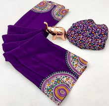 Load image into Gallery viewer, Graceful Festive Wear Pure Satin Silk Ajrak Printed Rich Pallu Work Fancy Saree With Blissful Blouse Piece