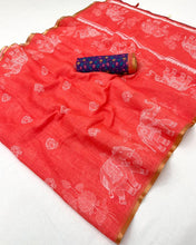 Load image into Gallery viewer, Traditional Festive Wear Soft Cotton Kalamkari Print With Zari Border Fancy Saree With Blissful Blouse Piece