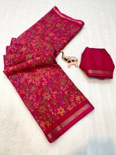 Load image into Gallery viewer, Charming Party Wear Pure Soft Tussar Silk Kashmiri Printed n Rich Pallu Border Fancy Saree With Blouse Piece