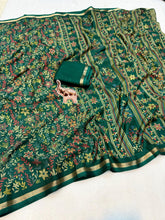 Load image into Gallery viewer, Charming Party Wear Pure Soft Tussar Silk Kashmiri Printed n Rich Pallu Border Fancy Saree With Blouse Piece