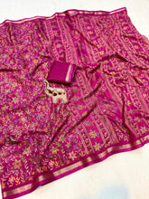 Load image into Gallery viewer, Charming Party Wear Pure Soft Tussar Silk Kashmiri Printed n Rich Pallu Border Fancy Saree With Blouse Piece